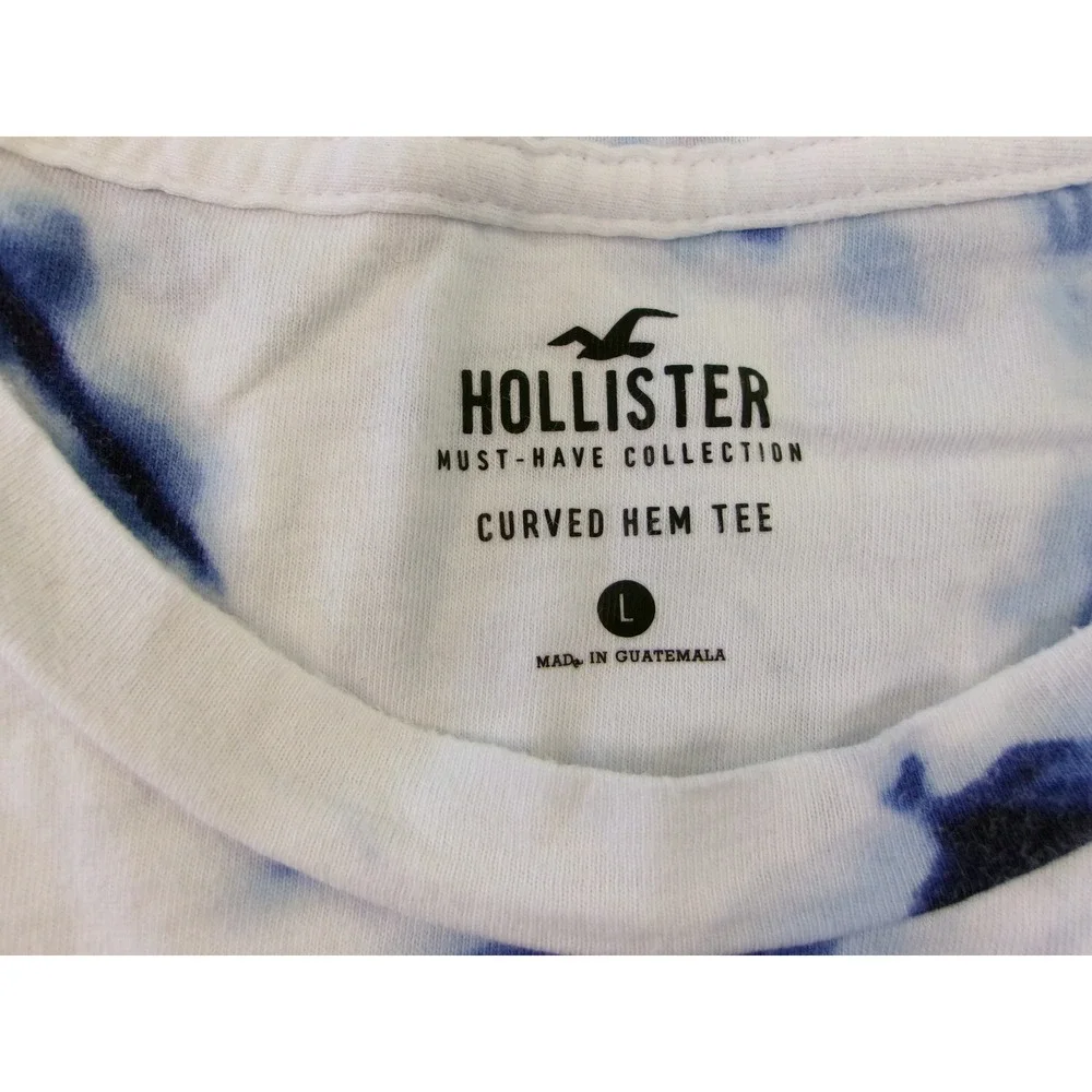 Hollister Mens Blue White Spiral Tie Dye Curved Hem Tee Shirt Large‎ L